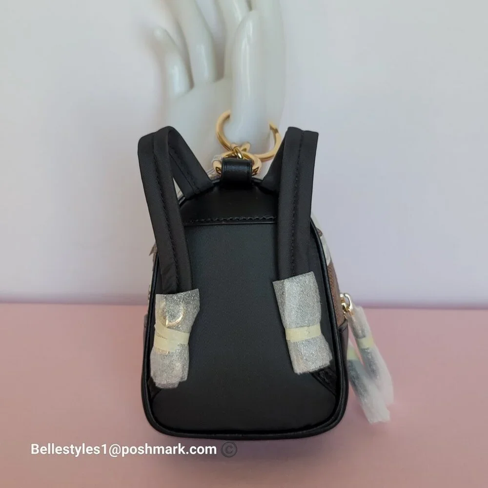 COACH Mini Court Backpack Bag Charm In Signature Canvas With Floral Print-Tan🎈⭐ - Picture 9 of 16